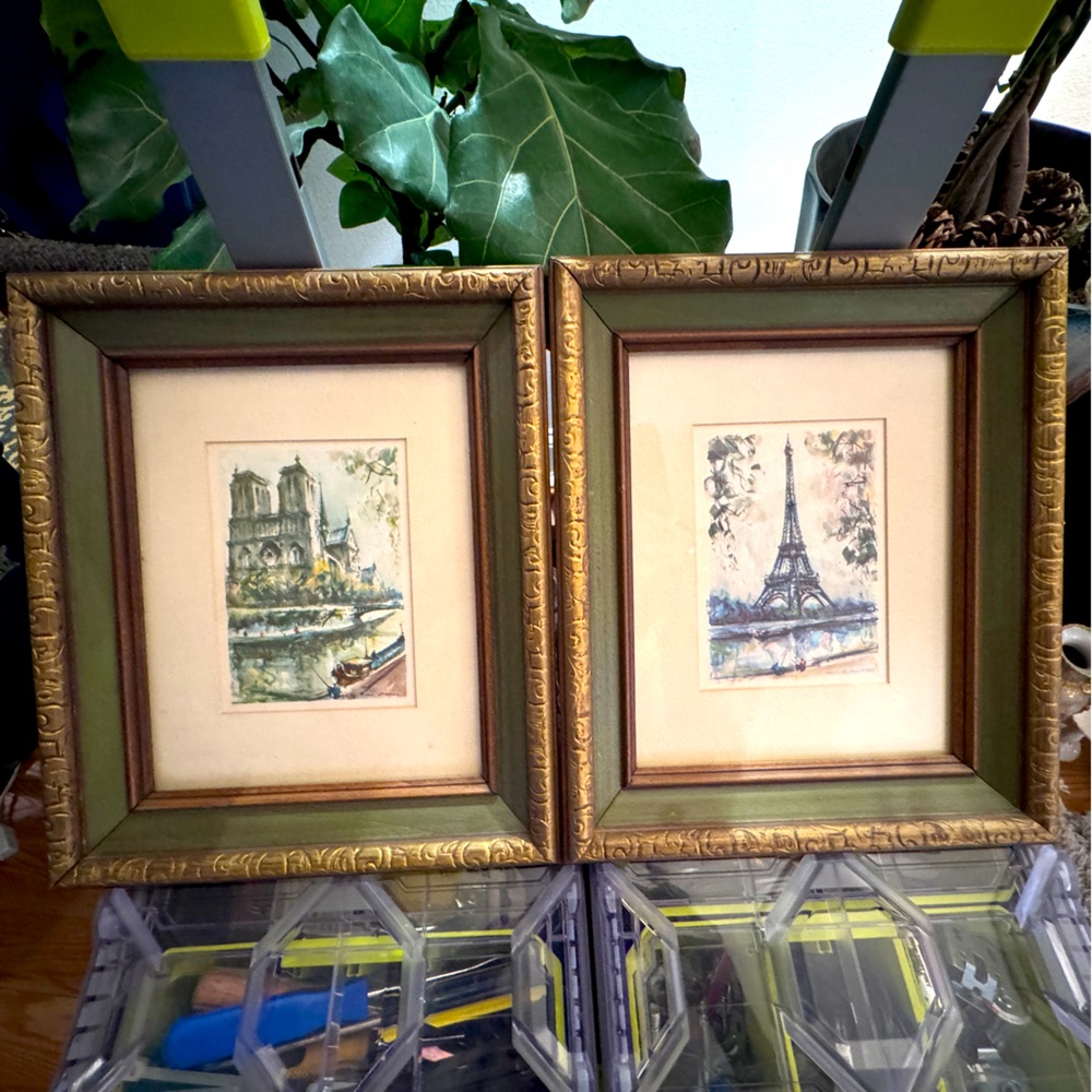 2 Vintage Marius Girard Originals: Watercolor in Paris “The Eiffel Tower”